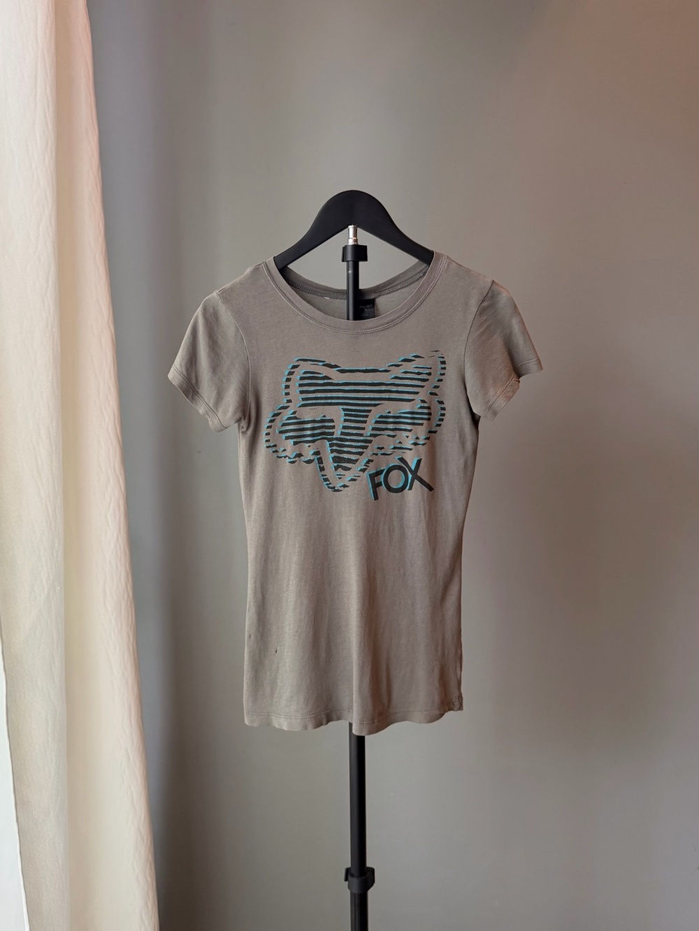 Vintage Fox Racing Gray Graphic Logo 100% Cotton Crew Neck Tee Women S Moto Y2K
